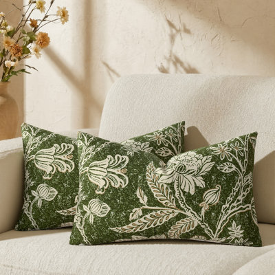 Housses de coussin lombaire 100 % coton. Housses de coussin rectangulaires vintage à imprimé floral décoratif (lot de 2)