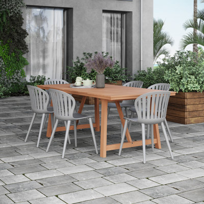 Anautica 7 Piece Reclaimed Teak and Aluminum Outdoor Patio Dining Set