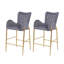 Ensemble de 2 tabourets de bar à hauteur de comptoir 28,75 pouces, tabourets en velours avec pieds et repose-pieds dorés, gris