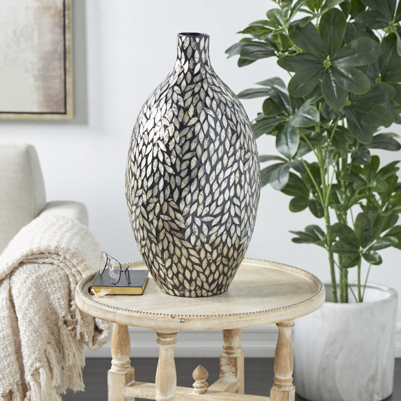 Vase décoratif en nacre fait à la main, Noir, H 21,9 po x l 11,1 po x P 11 po