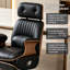Fauteuil de direction haut de gamme en cuir noir et noyer 48,03 po de style italien avec contrôle électrique avec repose-pieds et fonction d'inclinaison