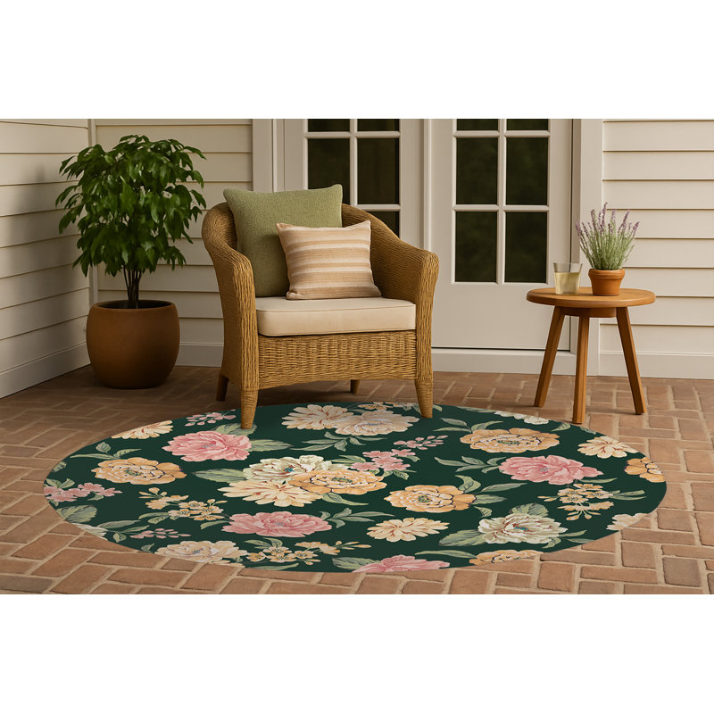 Tapis extérieur Catherine, Vert profond, Rond 5 pi