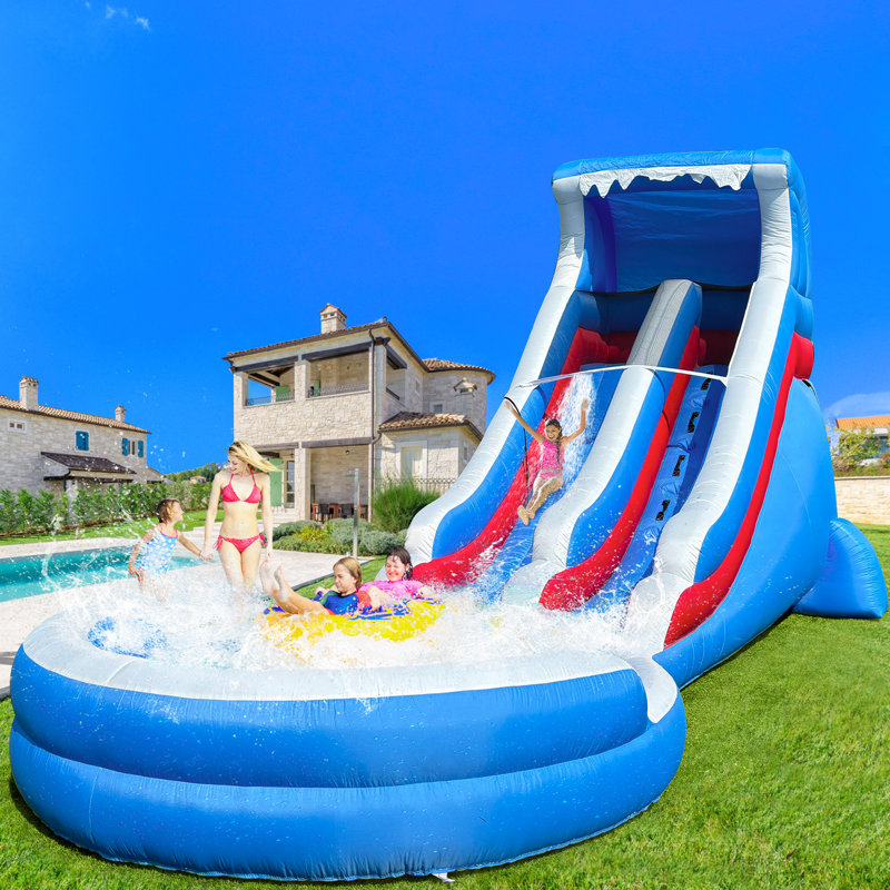 Glissade d'eau gonflable de 22,5 pi avec grande piscine et souffleur inclus - parc aquatique pour enfants Oxford Backyard (bleu)