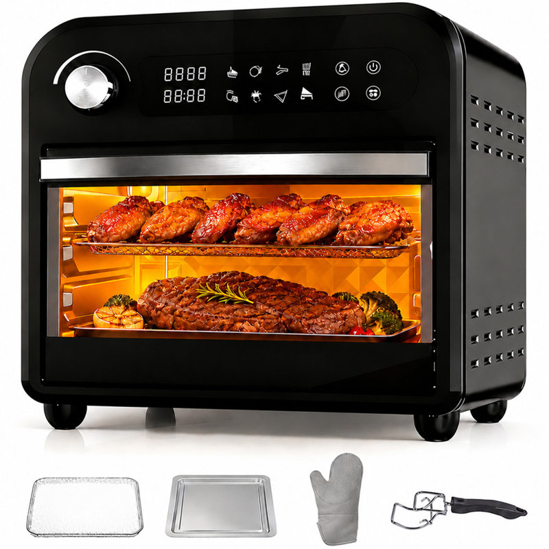 16QT Air Fryer Oven Combo, Convection Oven, Fast Preheat & Cooking, Fits 9-inch Pizza, Digital Display & Precise Temperature Control, Stainless Steel, Easy to Clean.