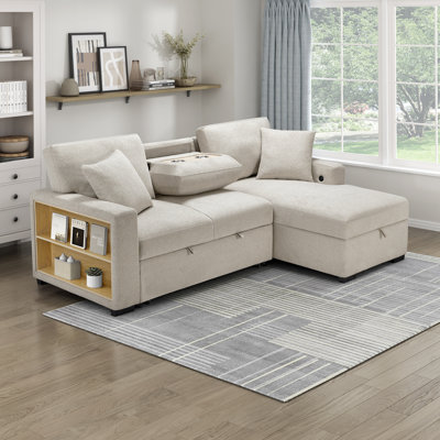 Meserve 92" Modern & Contemporary Boucle Fabric Sectional with Pull-out Bed, USB Charging Ports & Hidden Storage Chaise by Latitude Run