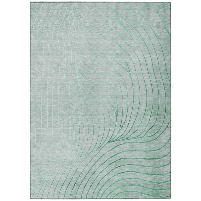 Machine Washable Indoor/Outdoor Xhevrie Mint Rug, Rectangle 9' x 12'