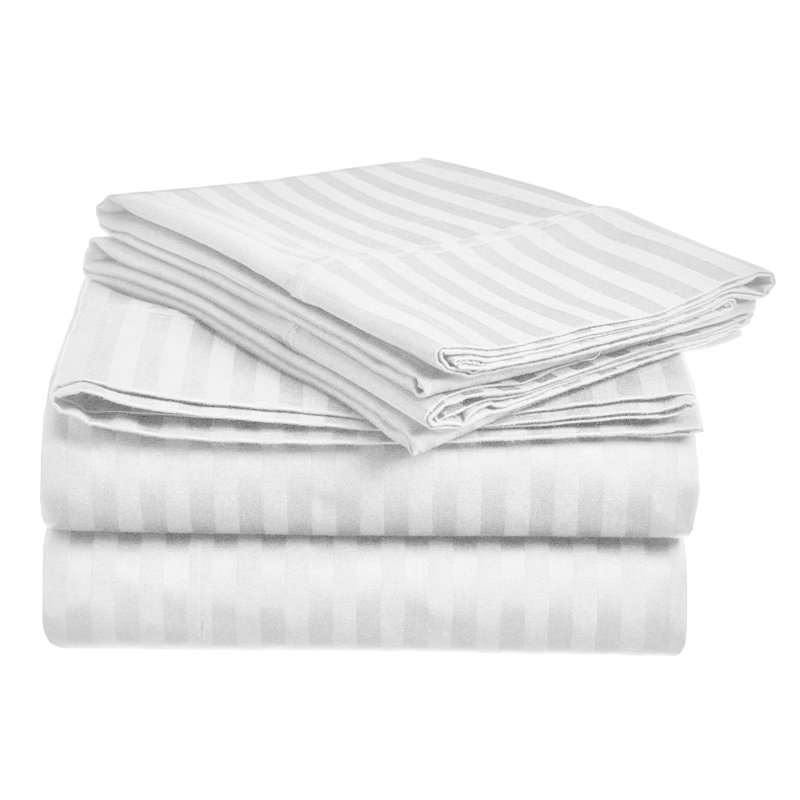 Matiah Microfiber Striped Sheet Set, Cal.King Sheet Set + Fitted Sheet + 2 Pillowcases, White