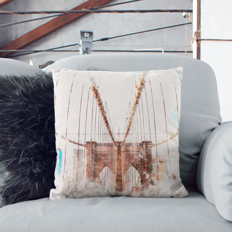 Brooklyn Bridge New York City Cushion with Filling, 55cm H x 55cm W x 20cm D, White