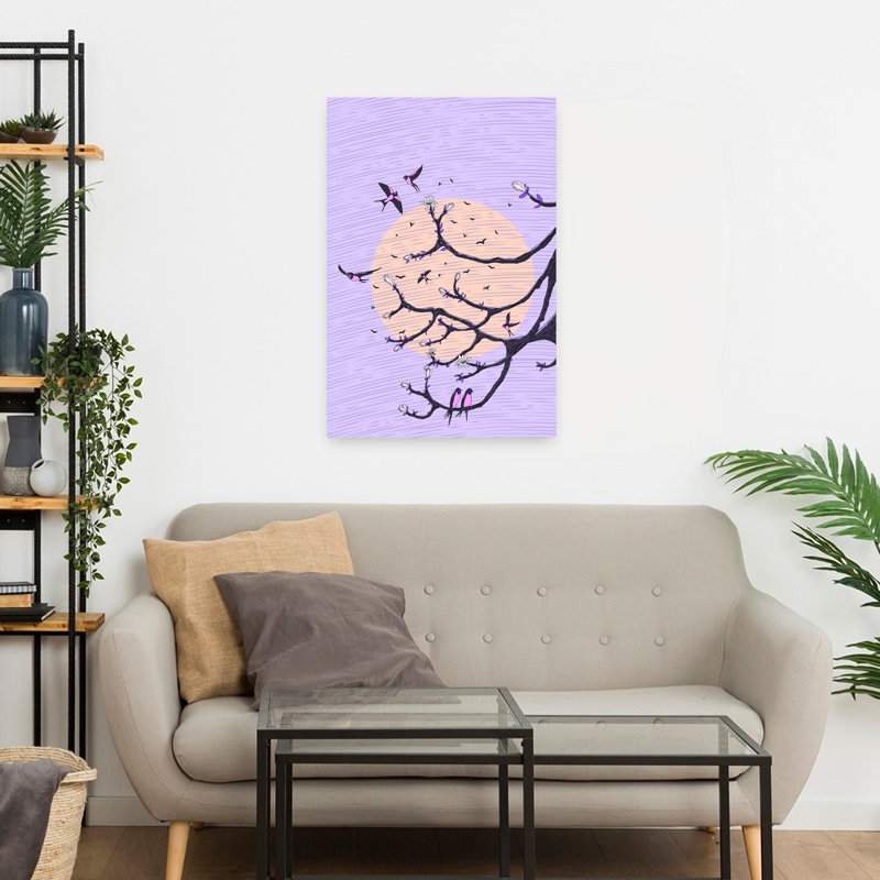 Contemporary Art Classic Delicate Elegant Bird Cherry Magnolia Landscape Nature Wall Art - Wrapped Canvas Print