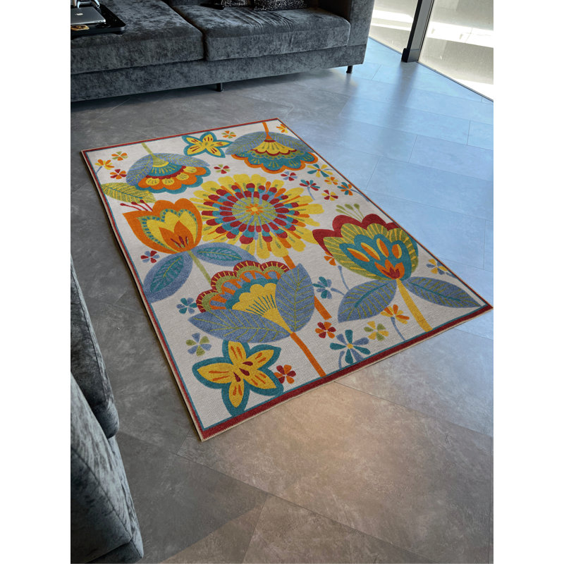 Multi-Colored Abstract Floral and Rose Patterned Modern Decorative Rug, Runner 3'3.37" x 9'10.11"