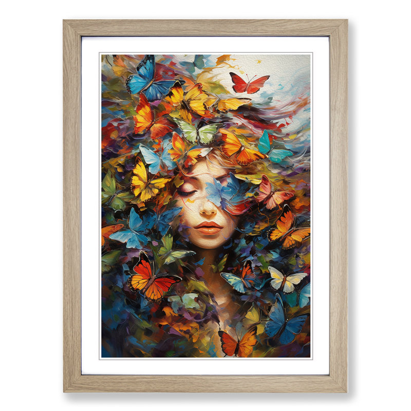 Butterfly Expressionism Art - Framed Print, Oak Framed, 46cm H x 34cm W x 2cm D