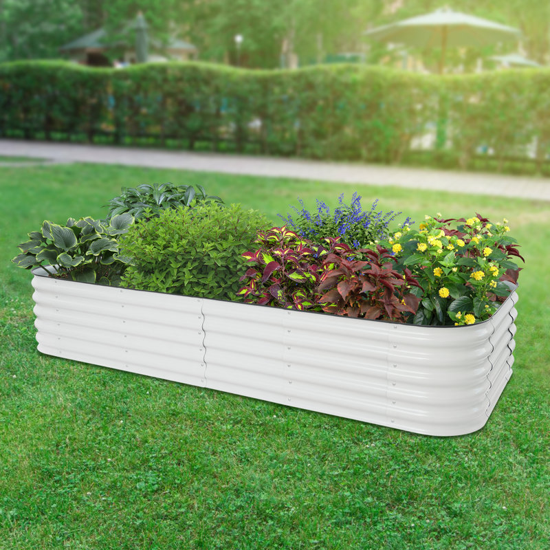 Boîte à fleurs surélevée en métal, H 16,94 po x l 112,29 po x P 23,64 po, Blanc