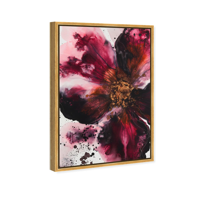 Oliver Gal Gleaming Rose I Floral Abstract - Garnet Glitter & Leaf Framed Canvas Art, Gold, 37" H x 25" W