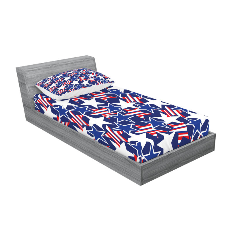 Drap-housse et taie décorative Ambesonne 4 juillet, bleu royal, blanc et rouge