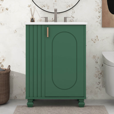 Meuble-lavabo 24 po avec lavabo, armoire de salle de bain avec tablette de porte, rangement latéral ouvert