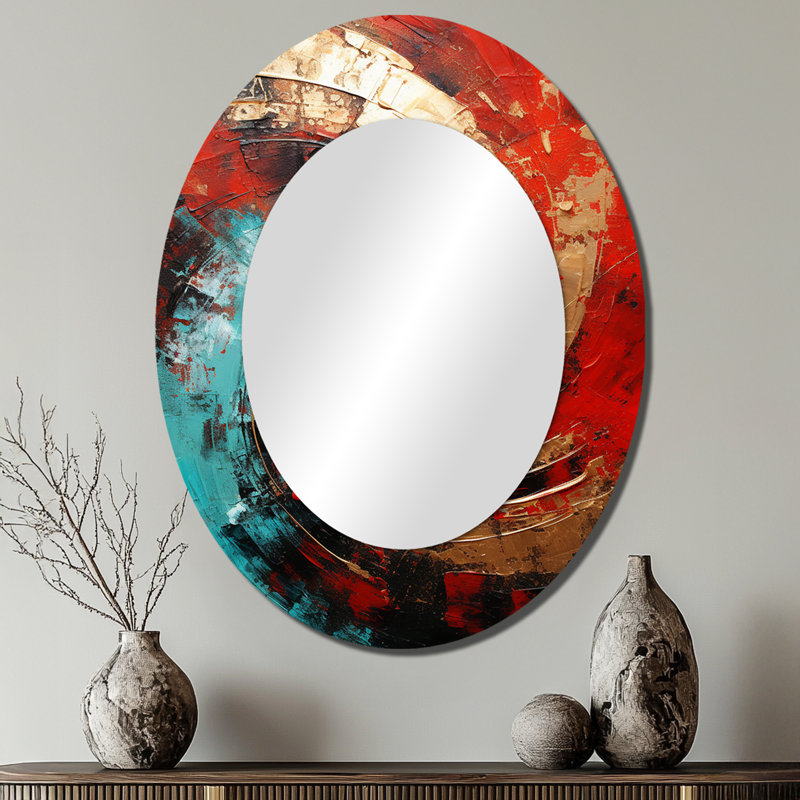 Red Blue Majestic Motion Spiral III - Modern Oval Wall Mirror, 40" x 30"