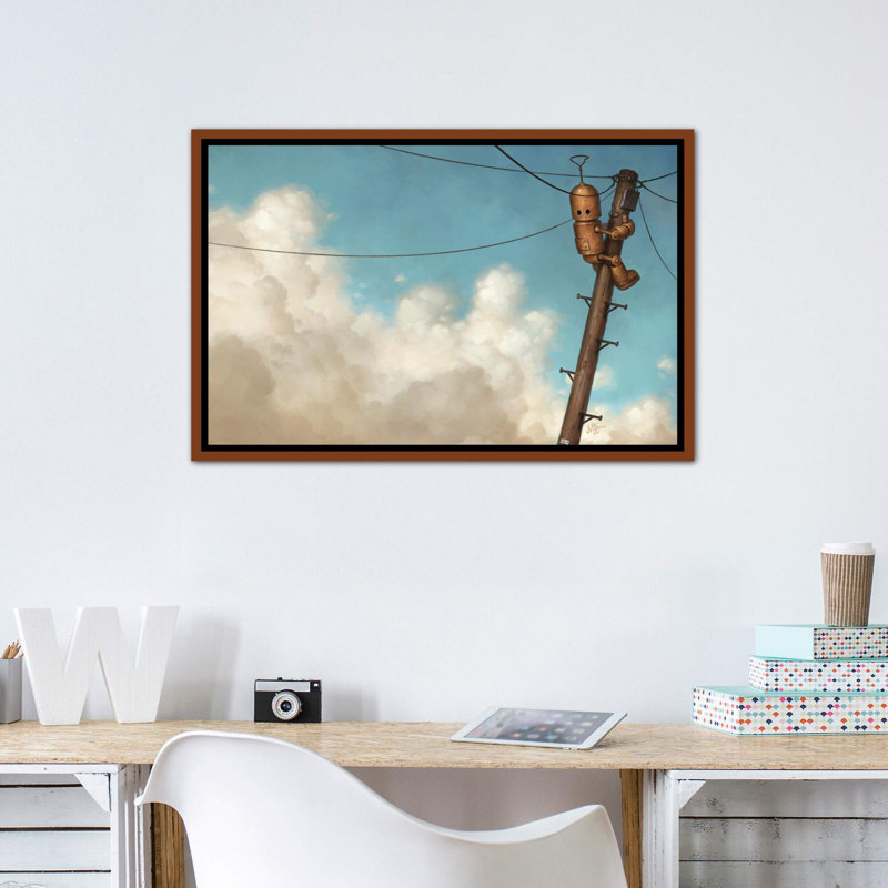 «Transmission» par Matt Dixon - impression d'art graphique, H 26 po x l 40 po x 1,5 po, Toile avec cadre en bois classique