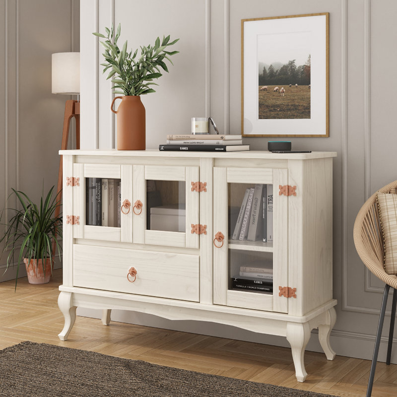Wood Buffet Sideboard Distressed |, White