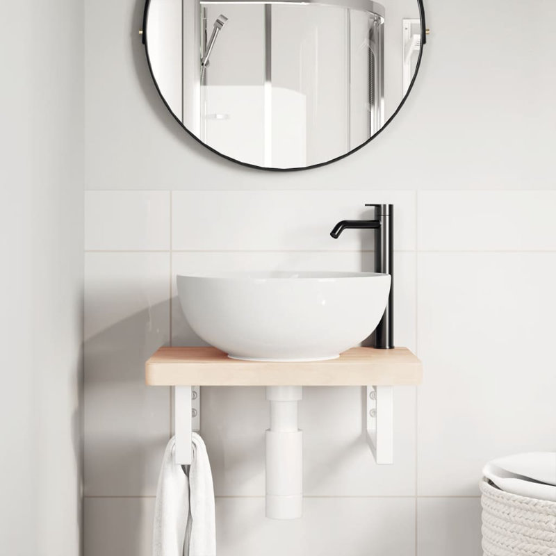  Shelf Brackets For Washbasin 2 Pcs Black Rectangular Steel, 3cm H x 30cm W x 15cm D, White