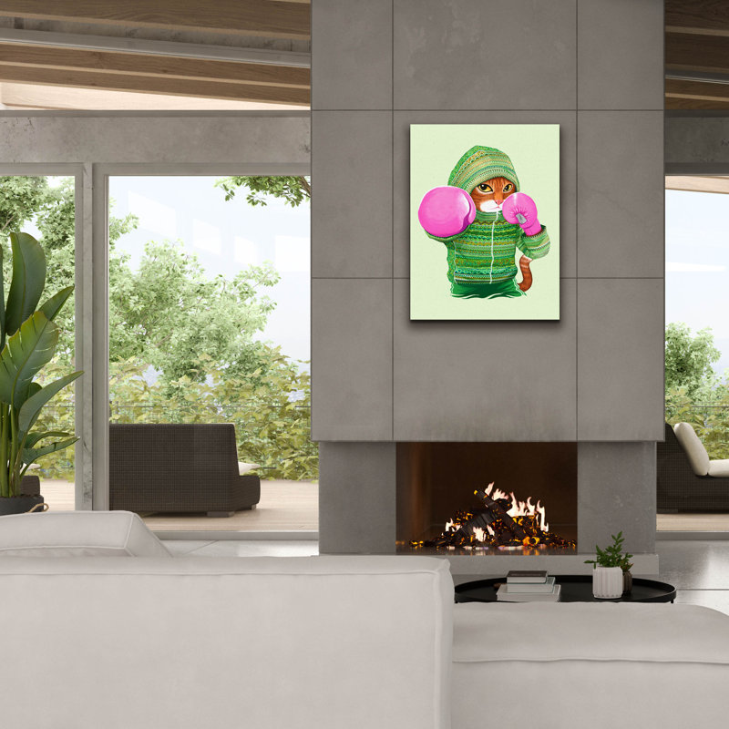 «Epic Graffiti» «Boxing Cat 4» par Tummeow, art mural sur toile, H 34 po x l 26 po x P 1,5 po