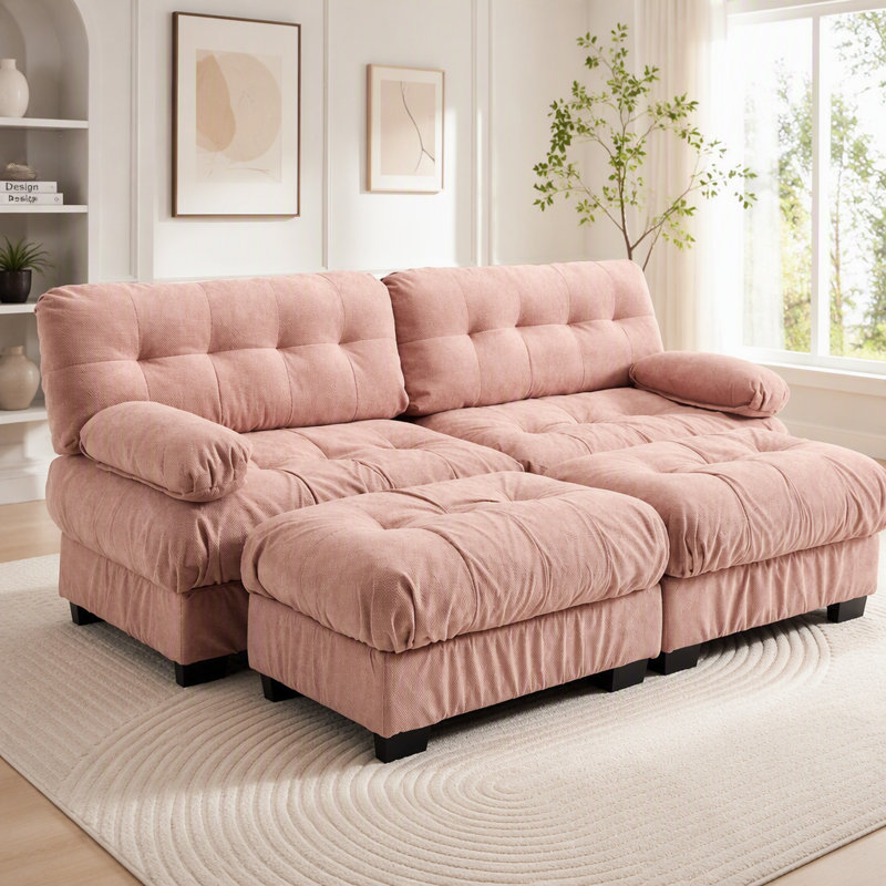 Canapé modulaire surdimensionné en U avec repose-pieds Cloud, 2 places et 2 repose-pieds, Rose