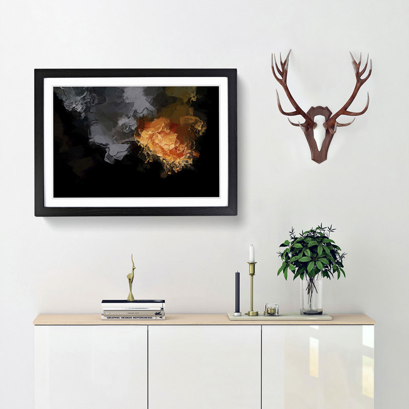 Fire of the Mind in Abstract - Picture Frame Painting Print, 62cm H x 87cm W x 2cm D, Black Framed