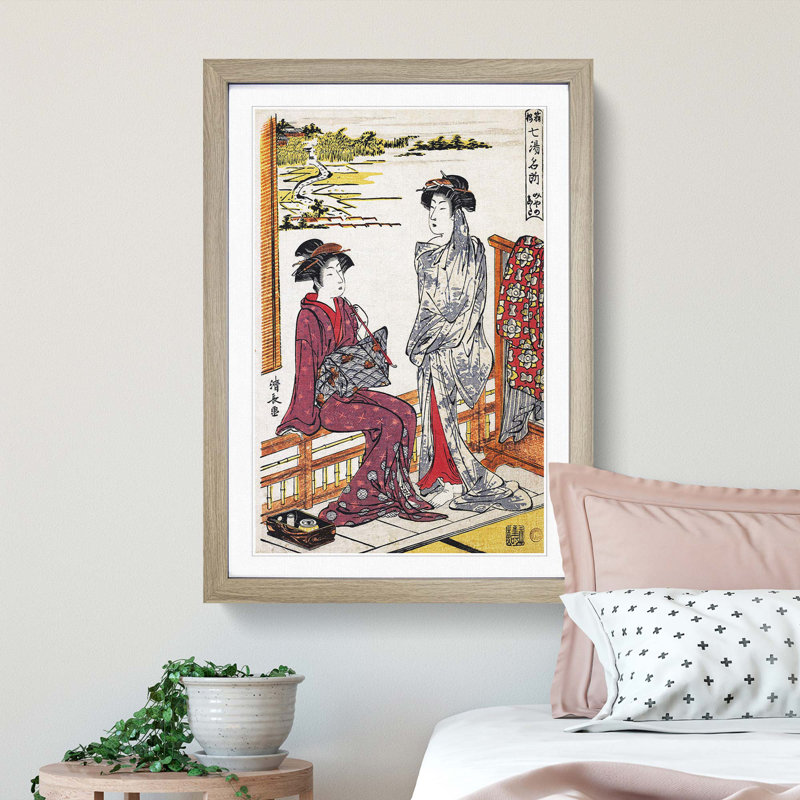 Miyanoshita Hot Spring by Torii Kiyonaga - Picture Frame Painting Print, 36cm H x 27cm W x 2cm D, Oak Framed