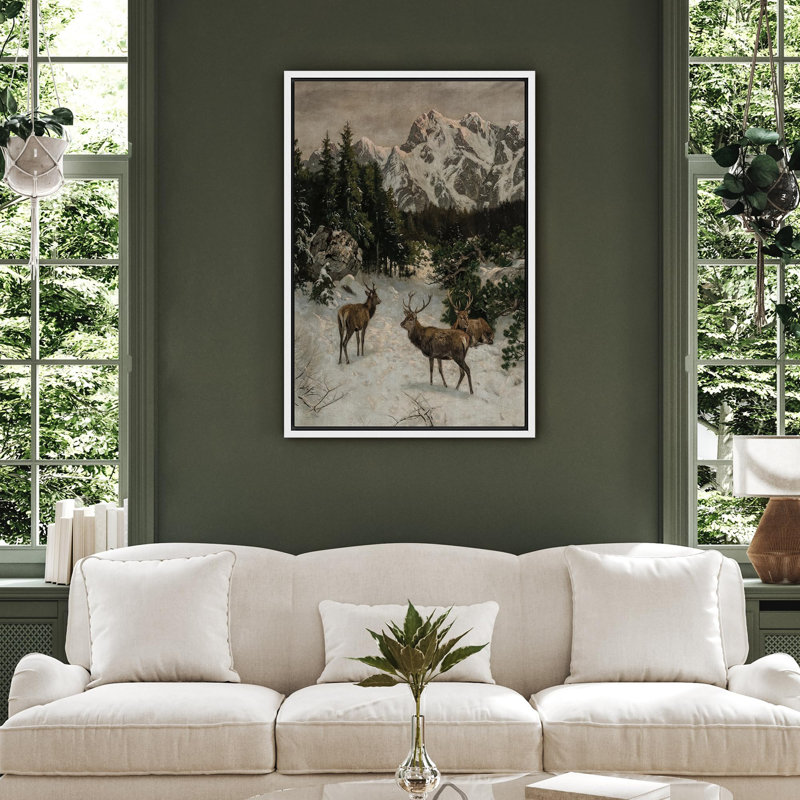 Faune sauvage dans les montagnes enneigées, majestueux cerfs, paysage, campagne française, H 24 po x l 16 po, Blanc
