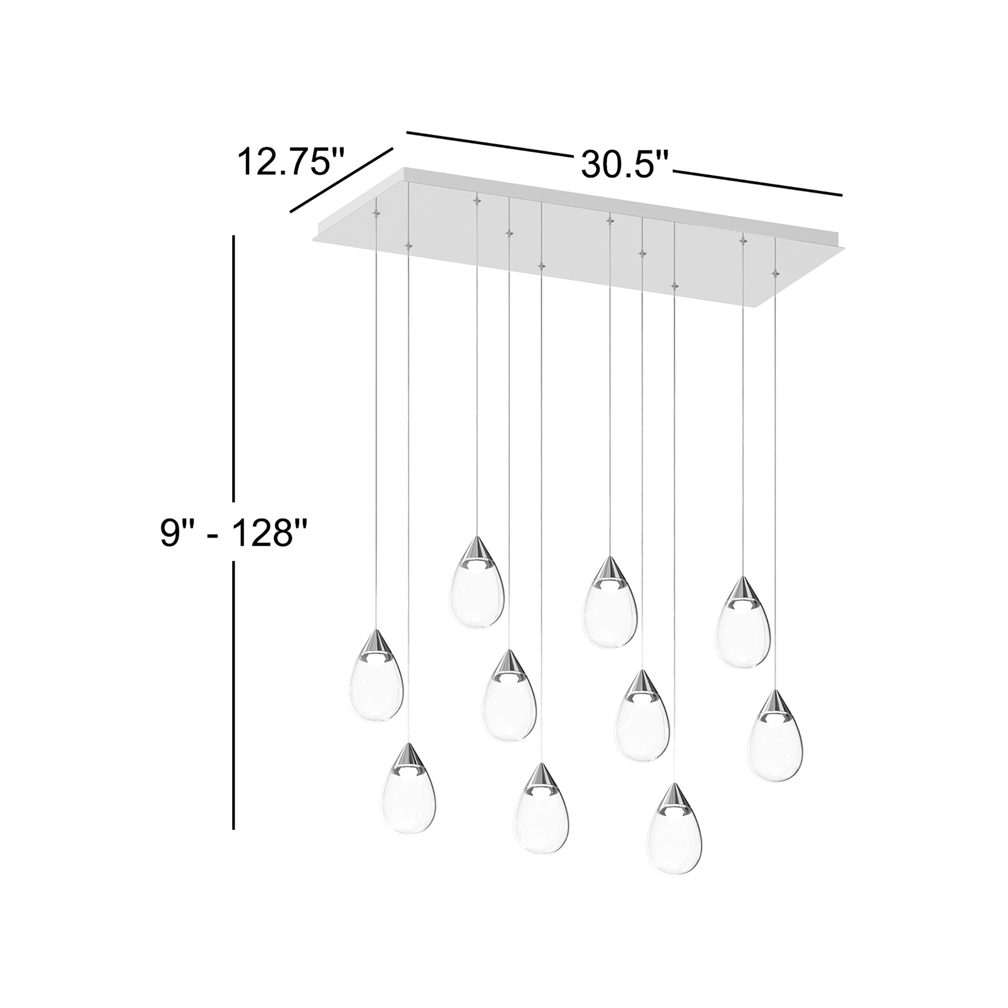 Aliceann 10 Light Glass Dimmable Pendant, Polished Chrome, Clear
