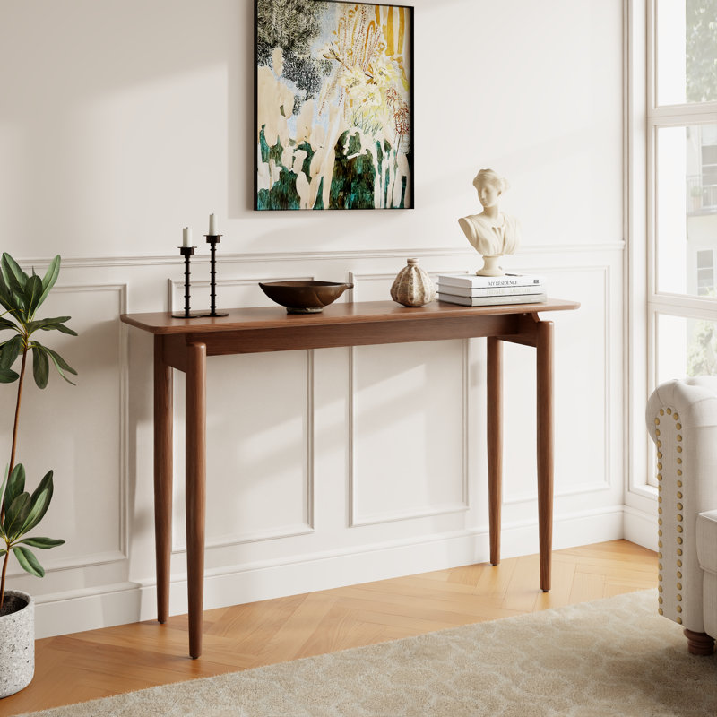 Minimalist Solid Wood Console Table, Modern Entryway Table for Hallway & Living Room, 47.25"W, Brown