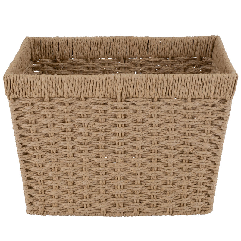 Large Beige Paper Rope Rectangular Storage Basket with Handles