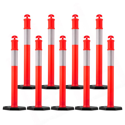 9 Pack Traffic Delineator Posts, 48 Inches Traffic Safety Cones With Weighted Base And Reflective Strips, Heavy Duty Delineator Posts For Construction Site, Parking Lot, Crowd Control, Red