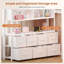 Lit mezzanine double avec 7 tiroirs de rangement, grande bibliothèque à 2 cubes, bureau en L et station de charge, lit mezzanine en métal avec lumières DEL et tablette ouverte, lit avec barrière de sécurité et échelles, gris chêne | Lit mezzanine double 4 en 1-579297859