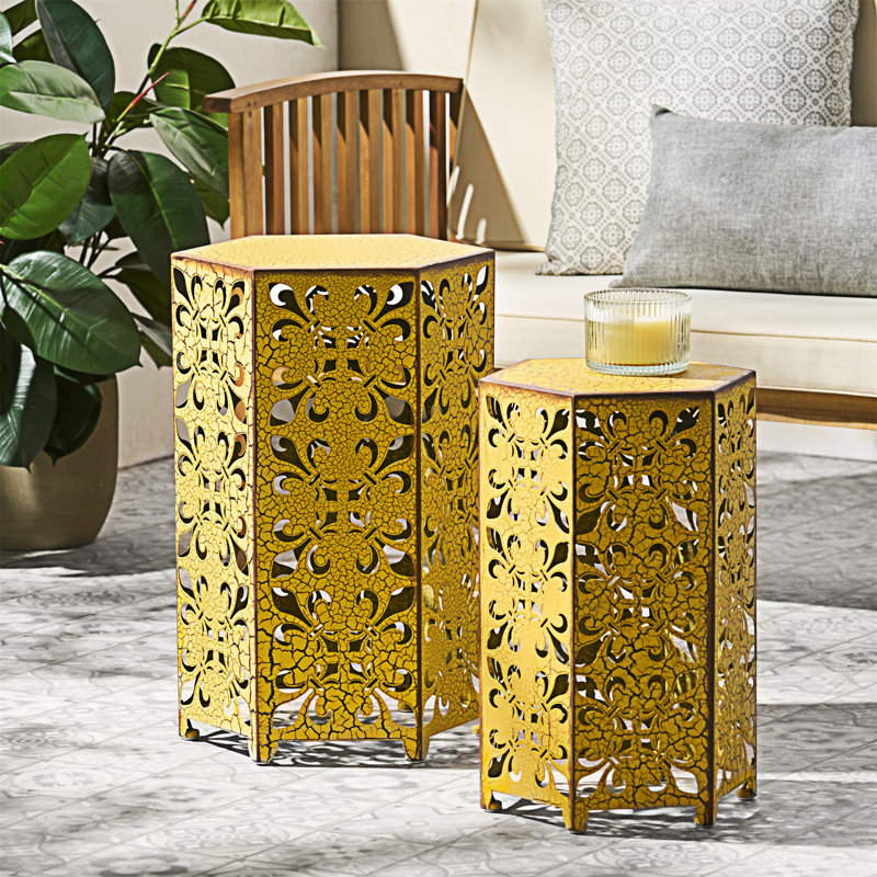 Accent Table,Set Of 2, Antique Yellow