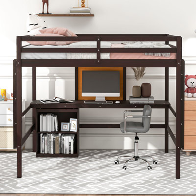 Lit mezzanine avec espace de travail et armoire - Matériau et style en bois, tableau d'écriture pour bureau, agencement de couleurs, fabrication en bois de pin