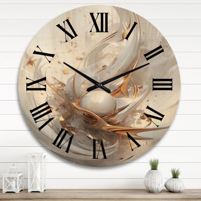 Fractal Gold Sphere On White II - Fractals Oversized Wood Wall Clock