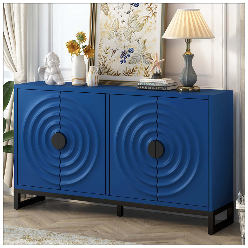 58.2" Sideboard Buffet With Vintage Door Design, Navy