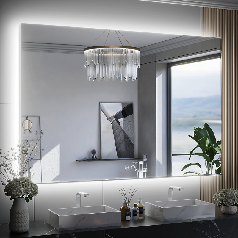 Adorna Dimmable Backlit LED Vanity Mirror with Anti-Fog, 30" x 48"