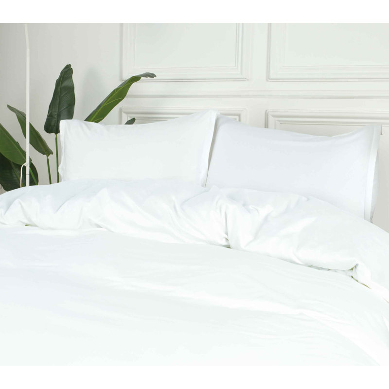  Ensemble de housse de couette en rayonne 3 pièces, Blanc, Housse de couette grand et 2 taies décoratives