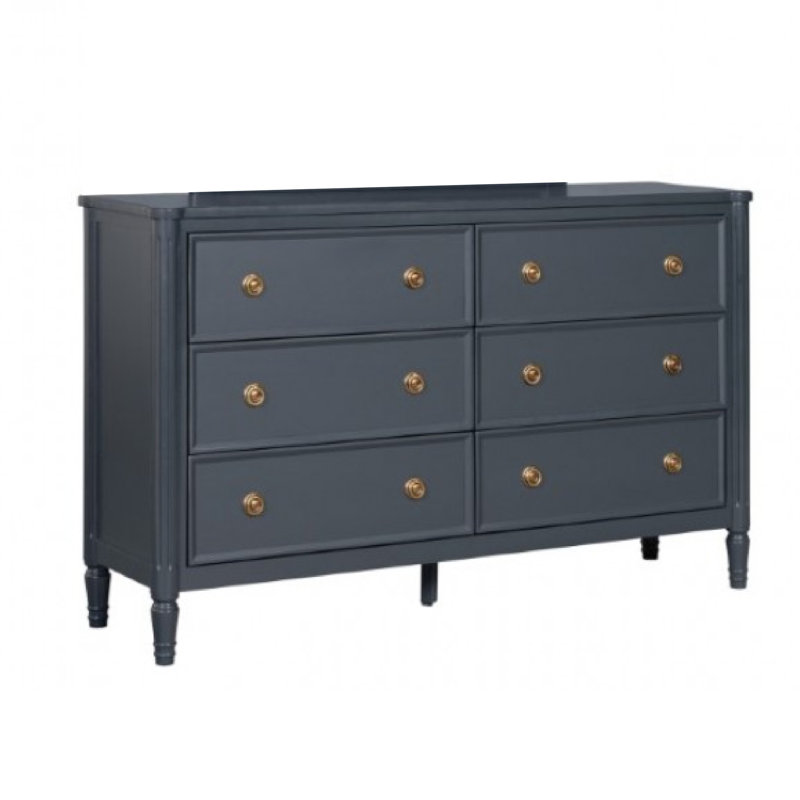 Commode Alta, 6 tiroirs, or et bois massif, 62 pouces, Malte - bleu