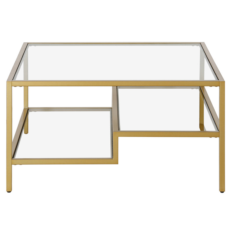 Four Leg Coffee Table with Storage, Brass