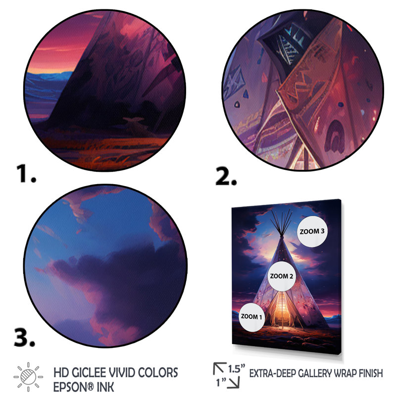 Native Tipi Sacred Visions - Imprimé, H 44 po x l 34 po x P 1,5 po, Cadre photo noir