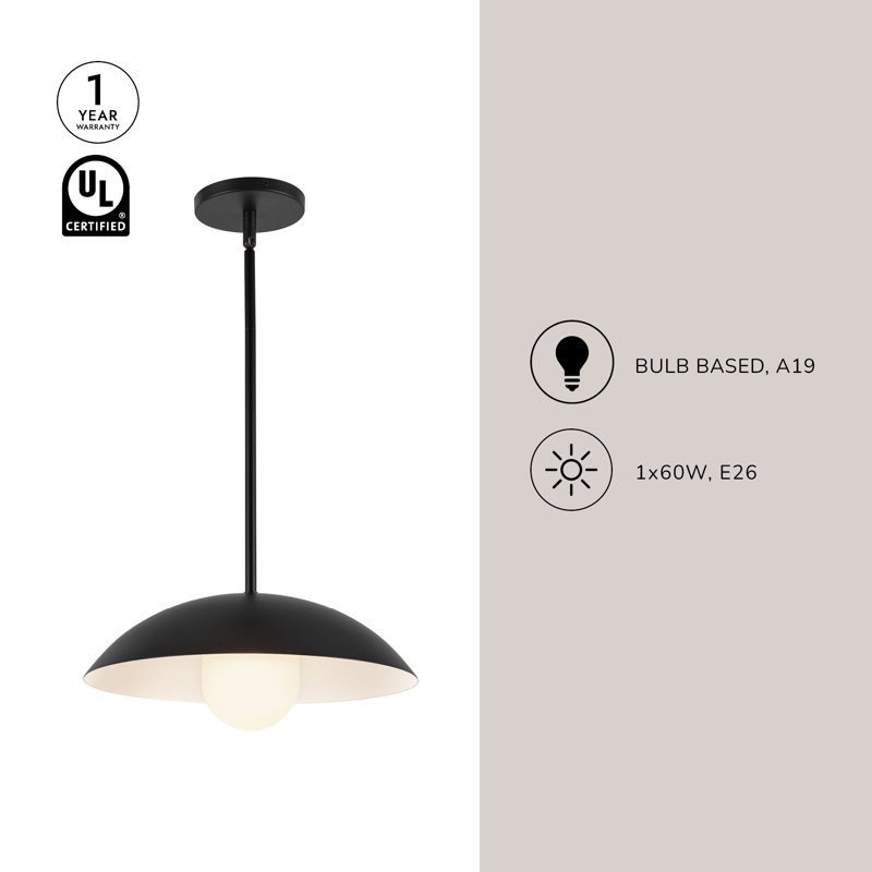 Umbra 14-in Black Pendant, Matte Black/White