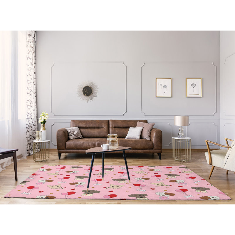 Tapis rose/rouge/gris fait main, Rectangle 8 pi x 10 pi