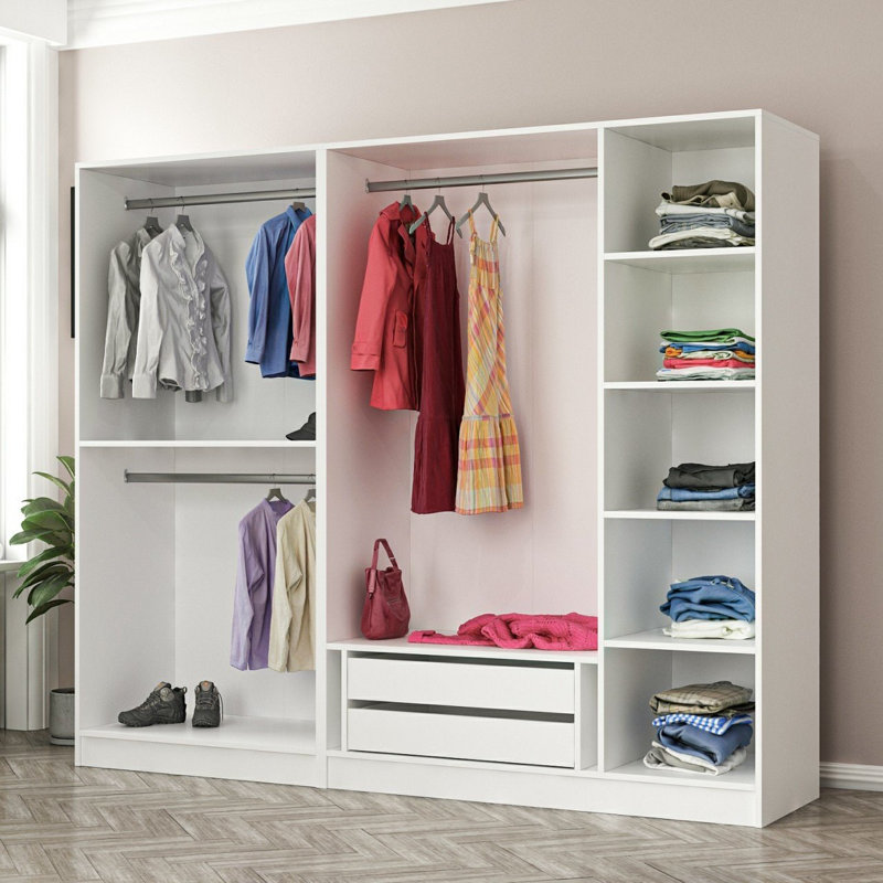 Armoire moderne blanche avec nombreuses tablettes, 88,6 po x 82,7 po x 20,5 po | 100% panneau de particules enduit de mélamine, épaisseur: 0,7 pouce | Conception élégante de couleur unie pour un rangement organisé dans la chambre ou le placard