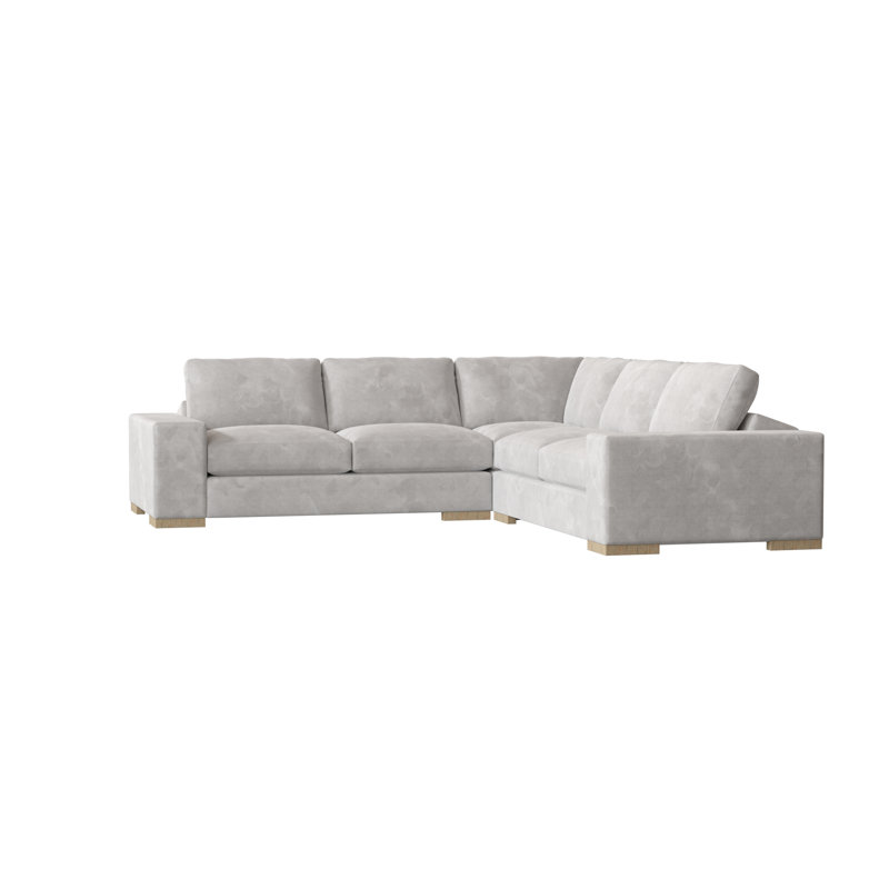 Brann Upholstered L-Shaped Sectional Symmetrical, Velvet White, Walnut