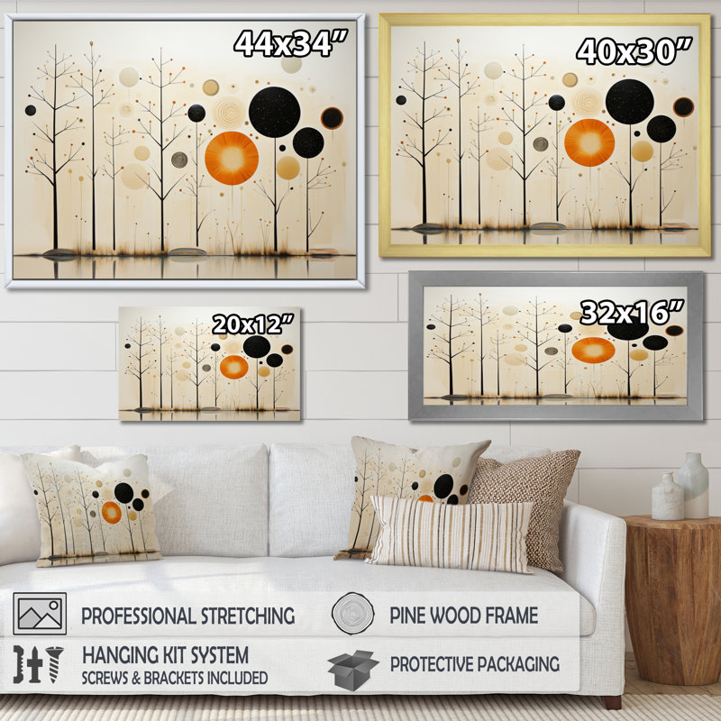 Art mural minimaliste beige du milieu du siècle - oasis minimaliste, H 16 po x l 32 po x P 1 po, Cadre simple noir