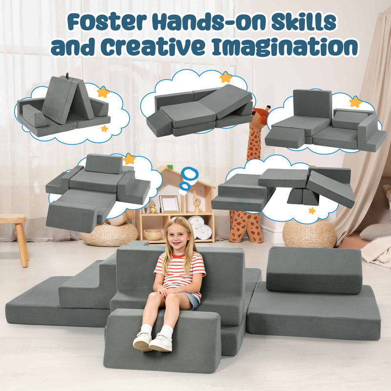 Canapé pour enfants et tout-petits, canapé-lit pliant convertible, canapé modulaire multifonctionnel 7 en 1 pour jouer, créer et dormir