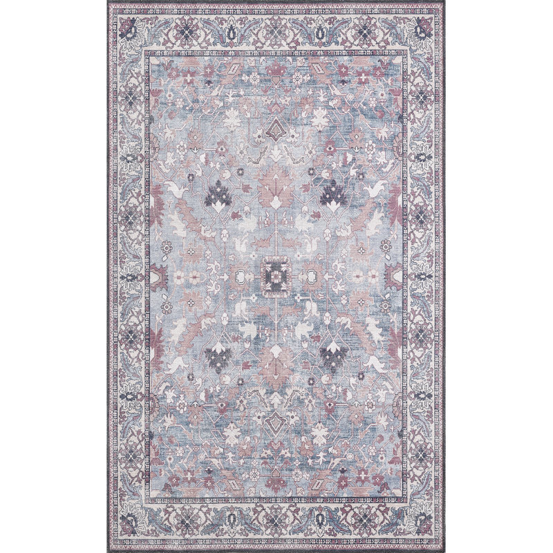 Zehorit Machine Washable Vintage Area Rug For Living Room, Hallway Runner, Entryway Rug, Rectangle 4'11" x 8'