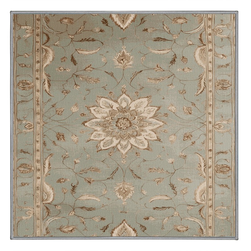 Tapis gris Tabriz lavable à la machine, Carré 7 pi